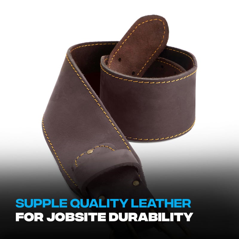 OX Tools 3-inch Wide Full Grain Leather Tool Belt - 3" Wide Oil Tanned Double Stitched Construction Belt with Rivets - 33" to 44" Belt Length Carpenter Tool Belt - OX-P263303 - Image 2